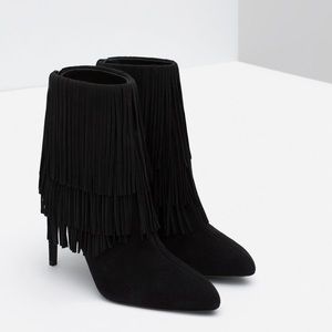 NEW Zara Leather Fringe Boots